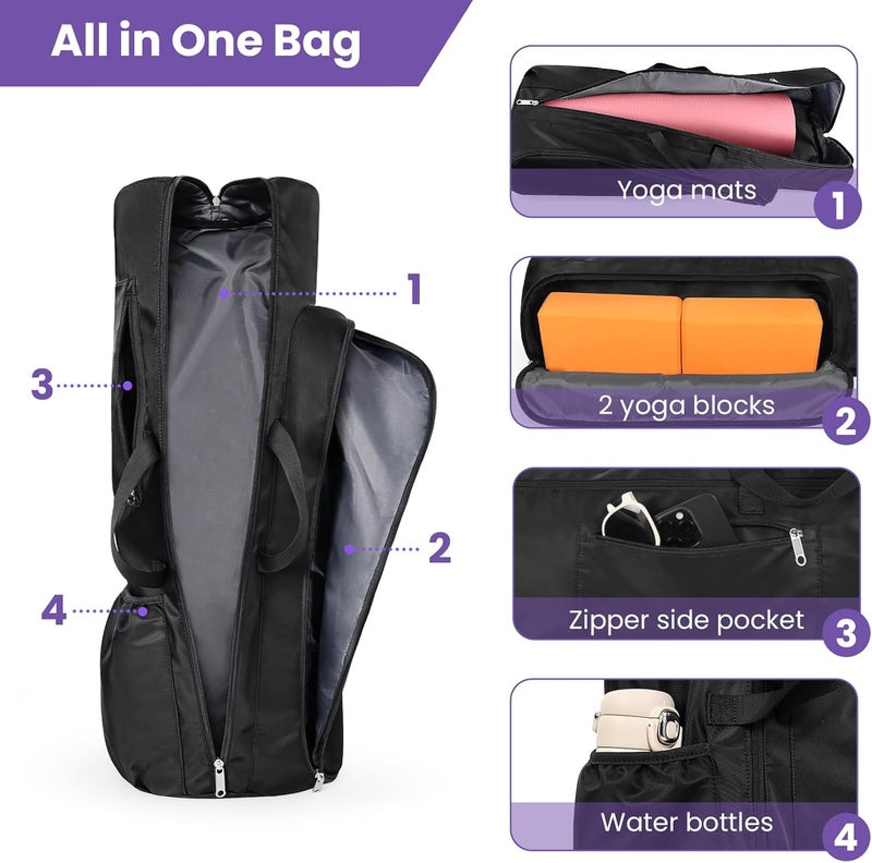 Voolra Yoga Mat Bag Backpack for Women and Men with Multi-Pockets for Mats Blocks and Accessories, Waterproof Yoga Mat Carrier Holder for Workouts, Gym, Pilates - Image 3